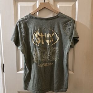 Styx Band Logo Tee in Olive Green with Gold Print